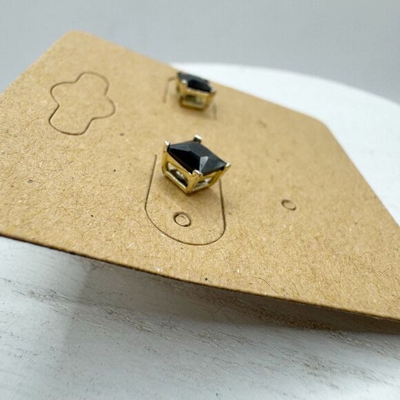 Sterling Silver Black Cubic Zirconia Square Minimalist Stud Earrings 4mm - Picture 5 of 9